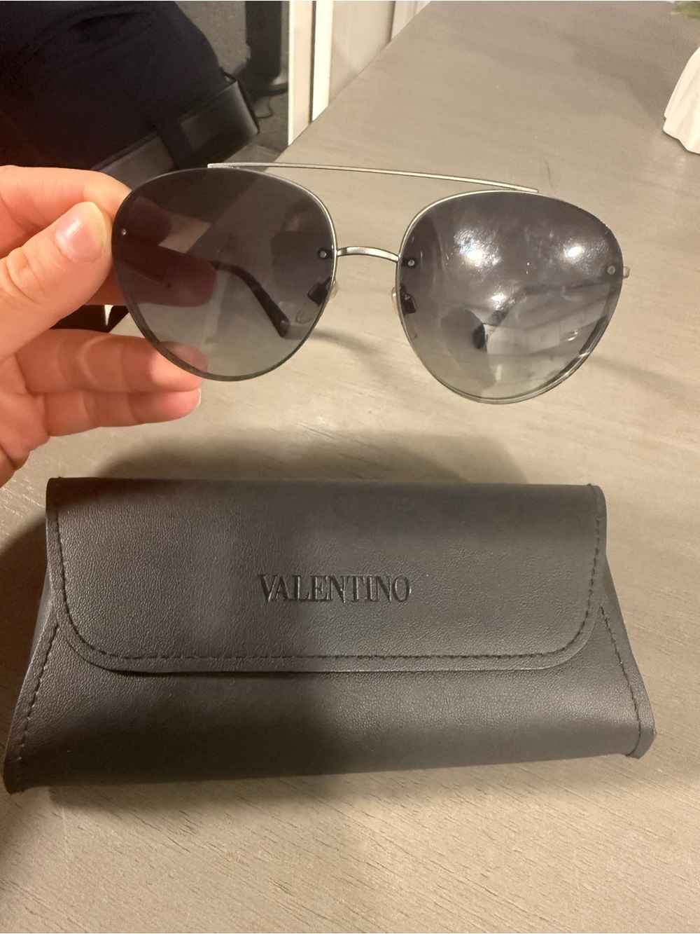 Valentino Silver Frame Sunglasses with Gray Lenses